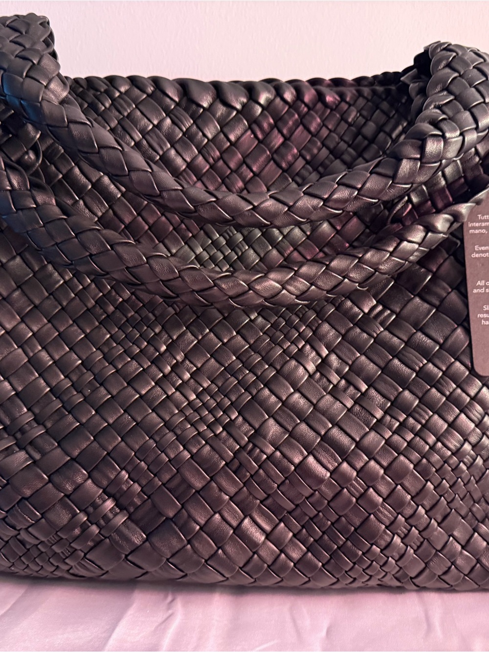 Brand New. FALOR. Woven Leather Tote Bag - Black